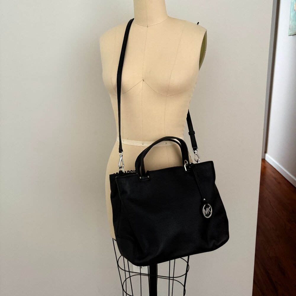 Michael Kors Anabelle Large Top Zip Tote Crossbody Shoulder Bag, Satchel Black